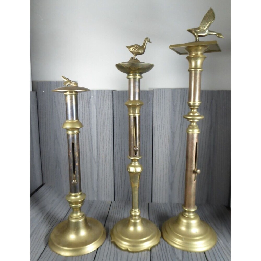 Vintage set of 3 of Heavy Brass Candle Sticks by SARREID Ltd  Korea (Ducks 2/3)